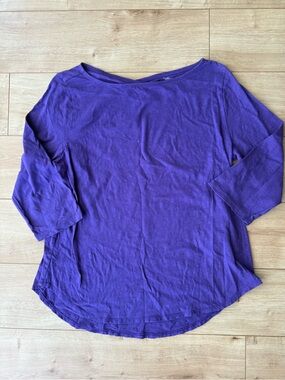 Eileen Fisher Purple Organic Cotton 3/4 Sleeve Cross Back Top Shirt M